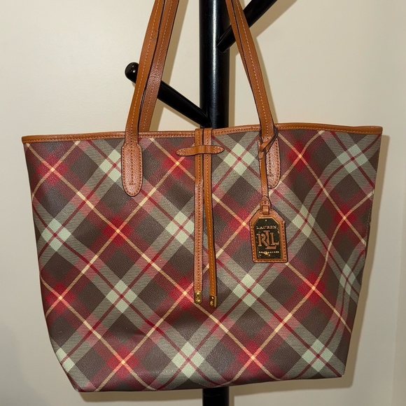 Vintage Lauren Ralph Lauren Plaid Tote Bag – Red & Tan Plaid - Picture 1 of 6